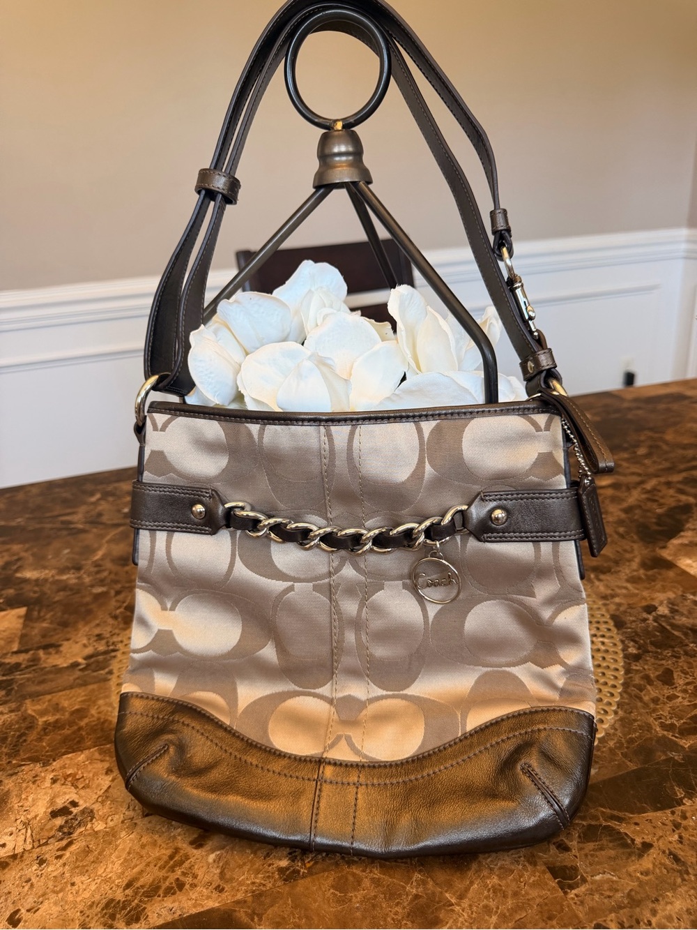Coach Brown & Metallic Brown Bag with silver hardware style F1973